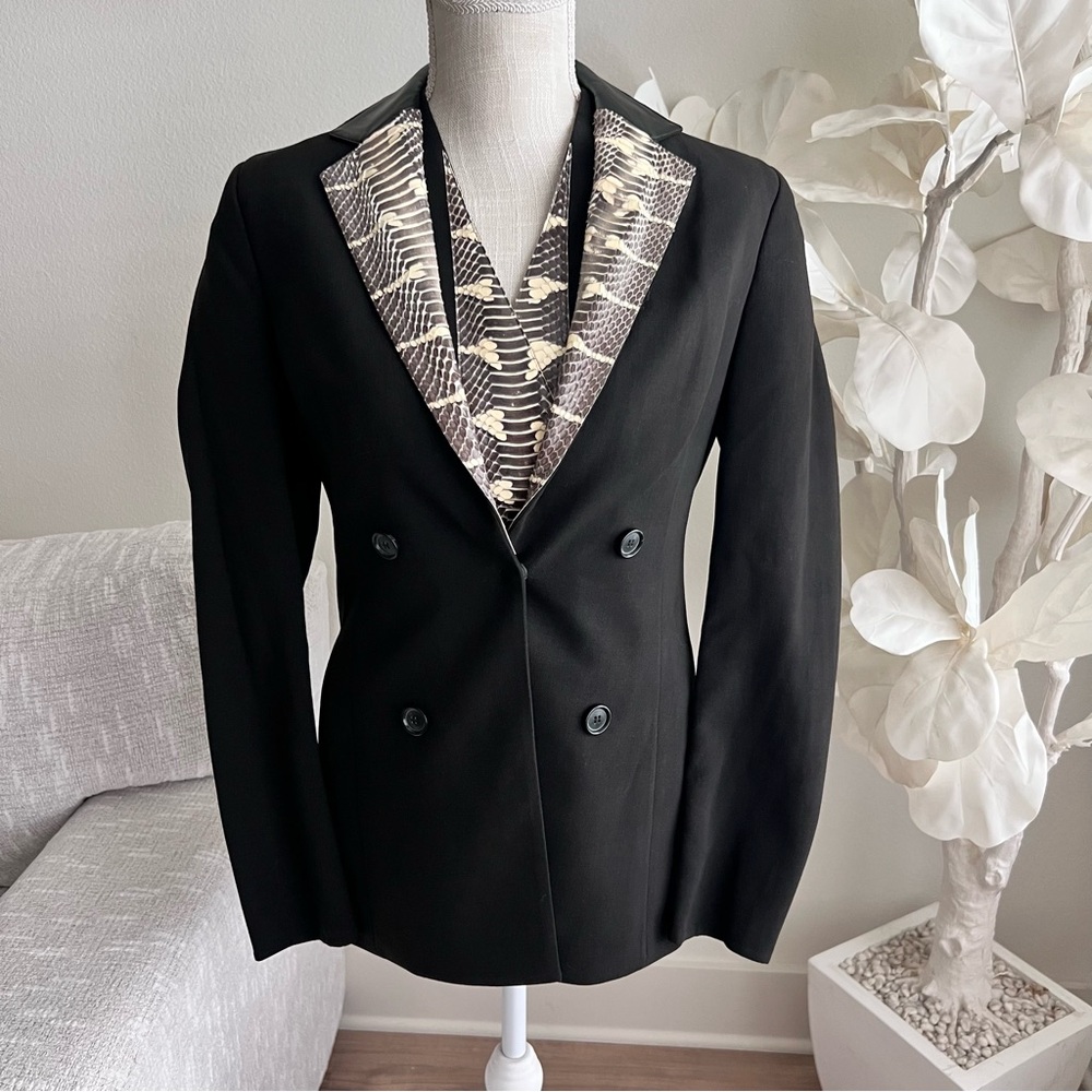 AKRIS Fernando Snakeskin Leather Wool Blend Long Sleeve Black Blazer And Vest